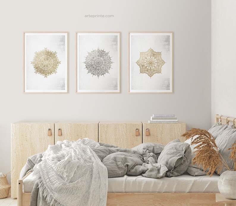 Mandala Wandkunst 3er Set Ornament Muster Neutrale Farbe | Etsy