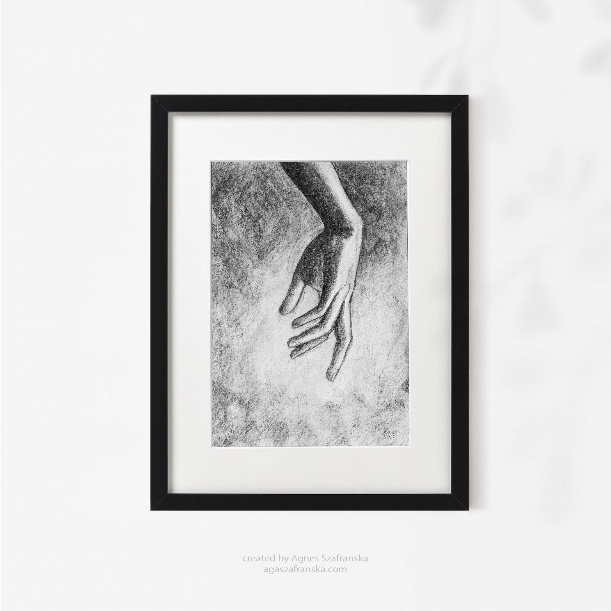Hand - Charcoal Drawing Art Print: Black and White Contemporary Hand ...
