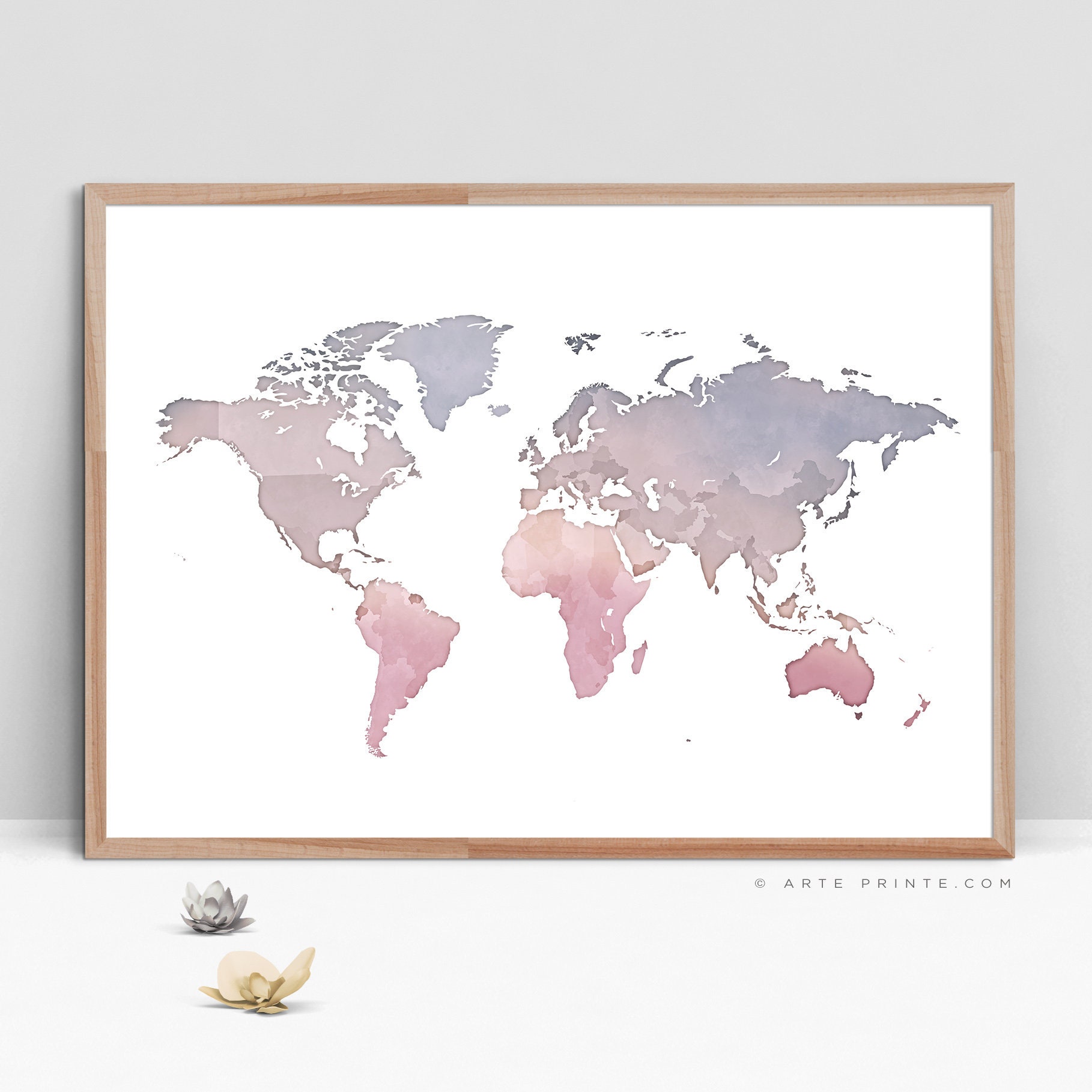 Baby Girl Nursery Decor World Map Wall Art Print Pink Violet Etsy
