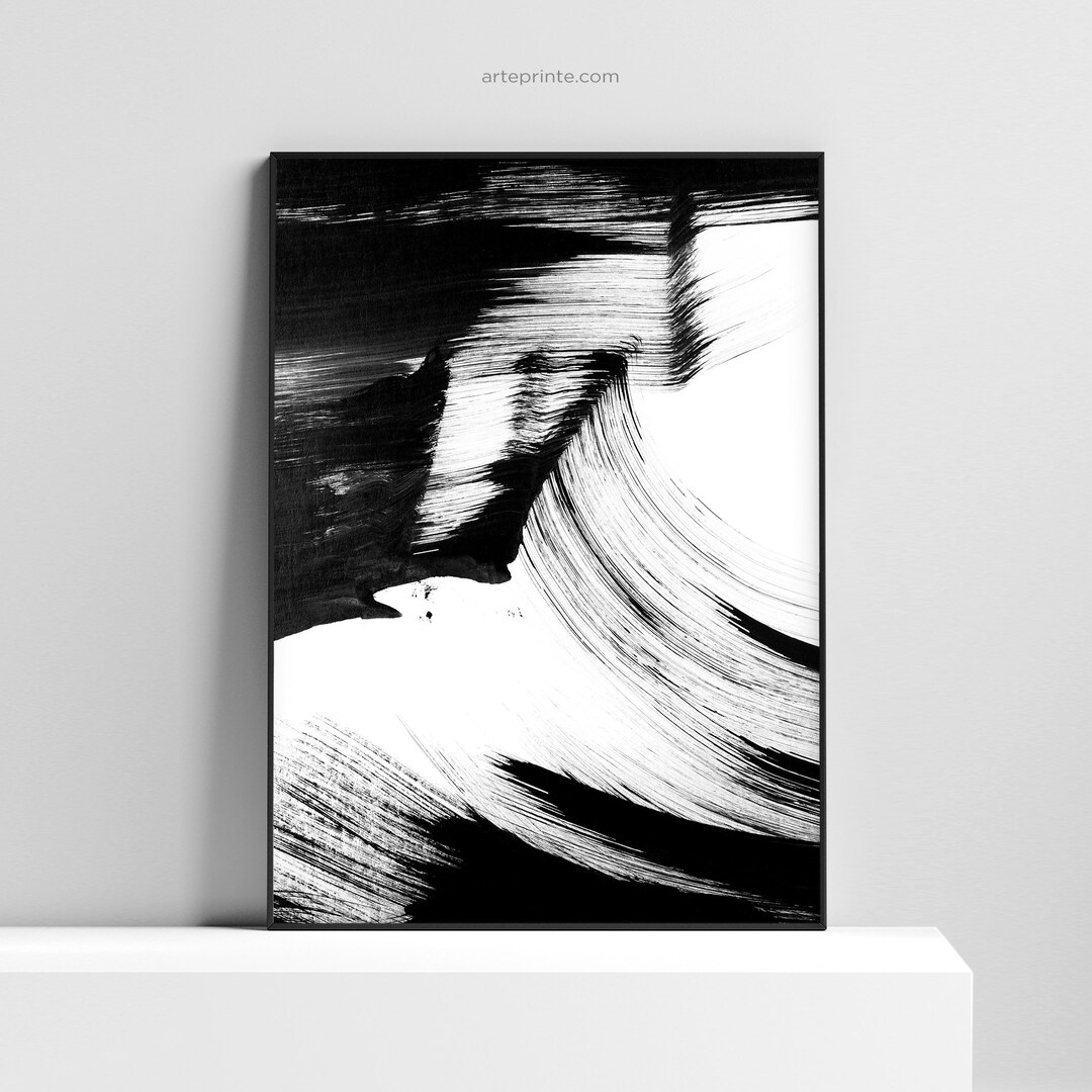 Black White Abstract Print - Black Brush Stroke Wall Art: Modern ...
