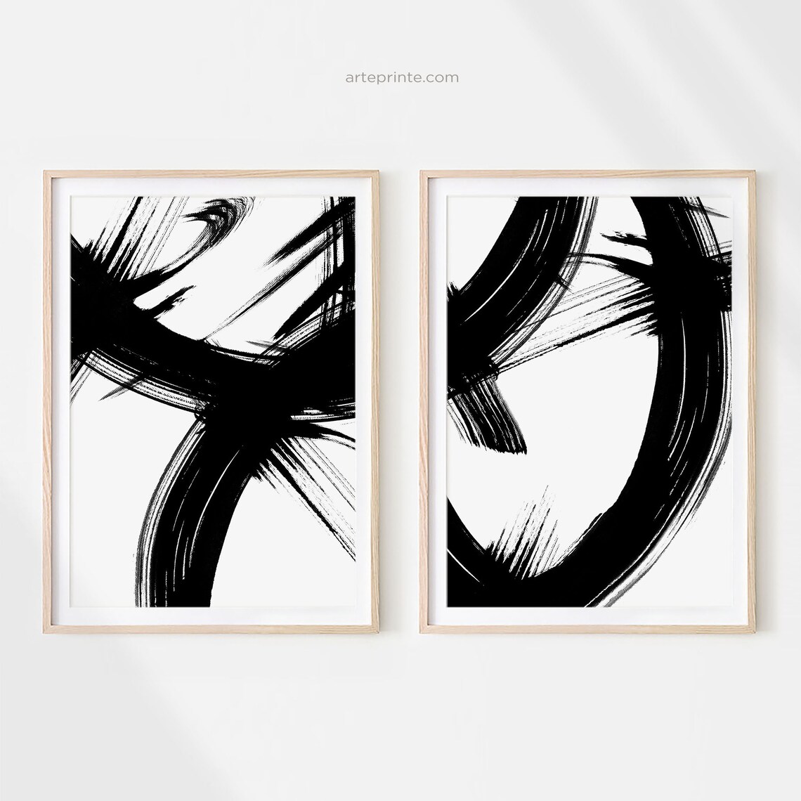 Set of 2 Abstract Brush Strokes Black and White Abstract Art Etsy