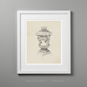 Antike Griechische Skulptur Bleistiftzeichnung - Vintage Art Wand Kunst Druck, Cremefarbene Skizze, Illustration - Giclee Print | Aga Szafranska