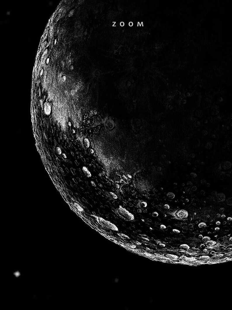 Moon Phases Print Graphite Drawing Moon Phases Wall Art Etsy