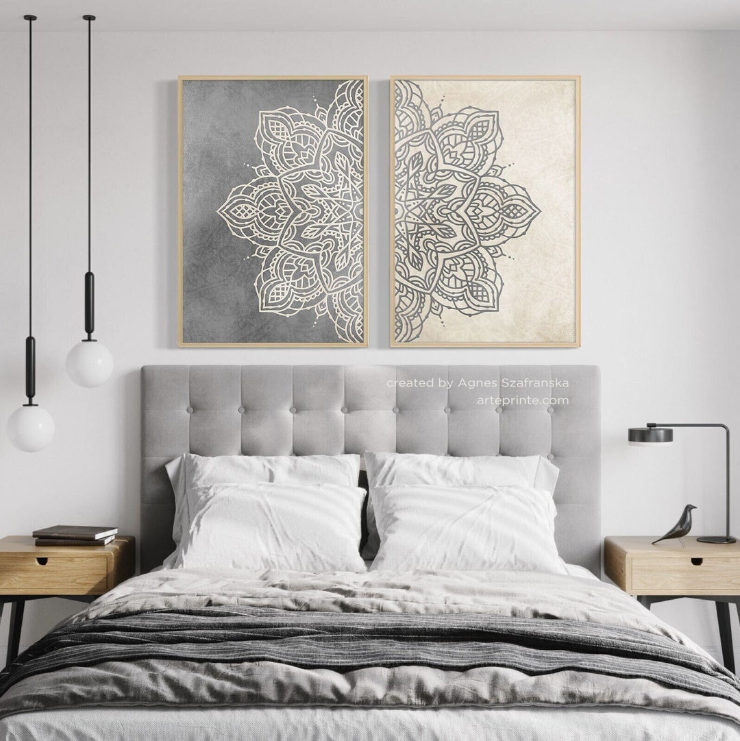 Boho Rustic Wall Decor Mandala Wall Art Set of 2 Art Prints Etsy