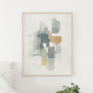 Modern Abstract Watercolor Print, Muted Colors Brush Strokes Wall Art, Contemporary Minimalist Painting, Living Room Decor, Printed Shipped