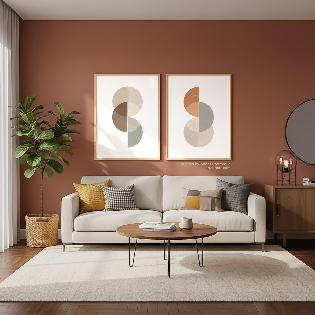Geometric Wall Art Mid Century Modern Prints Set of 2 Abstract Circles ...