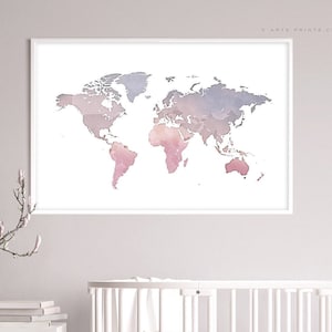 Vibrant Violet Watercolor World Map