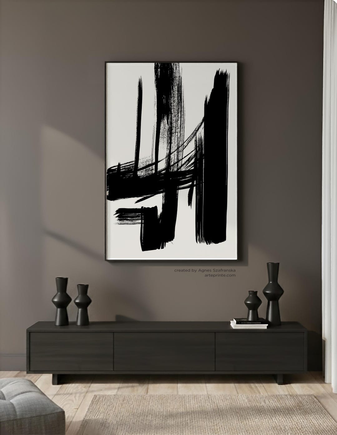 Bold Brush Strokes Print, Black and White Abstract Wall Art, Modern ...
