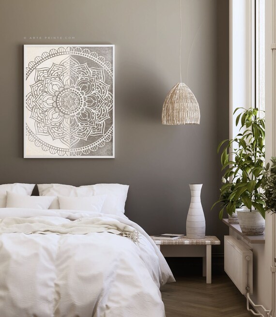 Symmetrical Mandala Wall Art Beige Brown Taupe Mandala Illustration Poster Mandala Print Bedroom Wall Decor Boho Wall Art Living Room Print