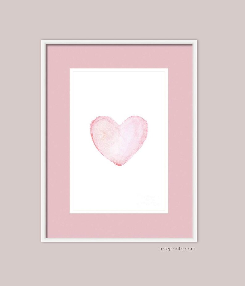 Pink Watercolor Painting Heart Wall Art Pink Heart Art Print Etsy