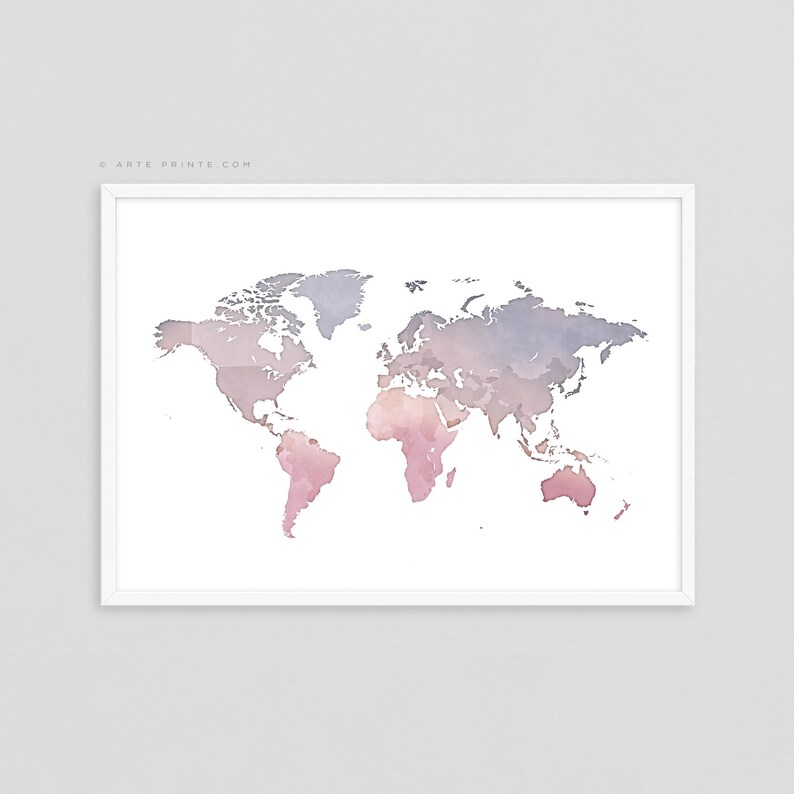Baby Girl Nursery Decor World Map Wall Art Print Pink Violet Etsy