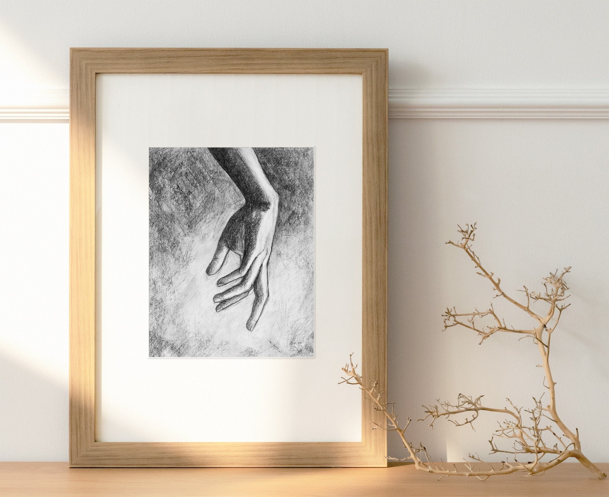 Hand - Charcoal Drawing Art Print: Black and White Contemporary Hand ...