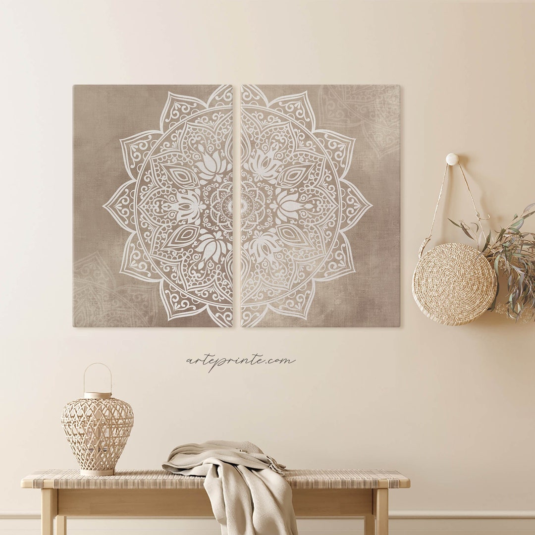 Beige Mandala Wall Art Prints Set 2 Boho Home Decor Canvas or Paper ...