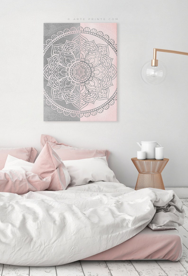 Erröten rosa grau symmetrische Mandala Wand Kunstdruck | Etsy