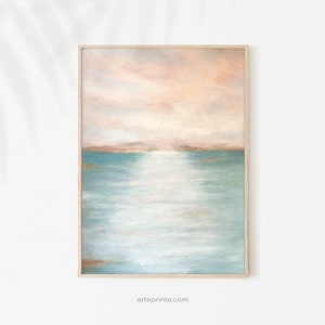 Blush Pink Beige Teal Abstract Painting, Wall Art, Soft Pastel Painting, Abstract Landscape, Art Print, Modern Wall Art, Printed Shipped