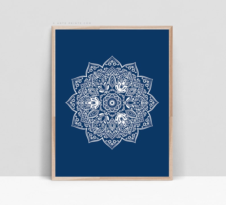 Set of 2 Mandala Wall Art Prints Royal Navy Blue and White Etsy