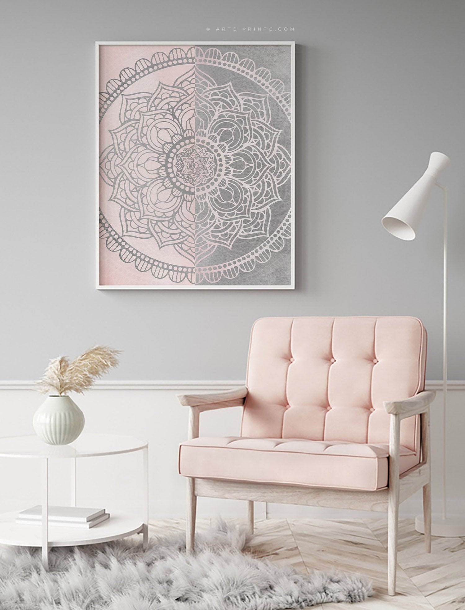 Rosa grau Druck Mandala Wand Kunst Boho Schlafzimmer Dekor | Etsy