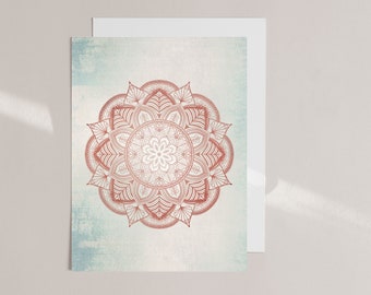 Mandala Print, Boho Rustic Style Teen Girl Room Decor, Wall Art, Yoga Wall Decor, Worn Look, Faded Texture, Paper or Canvas, Printed Shipped