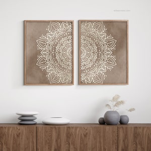 Beige Taupe Mandala Wall Art Set of 2 Prints Boho Bedroom - Etsy