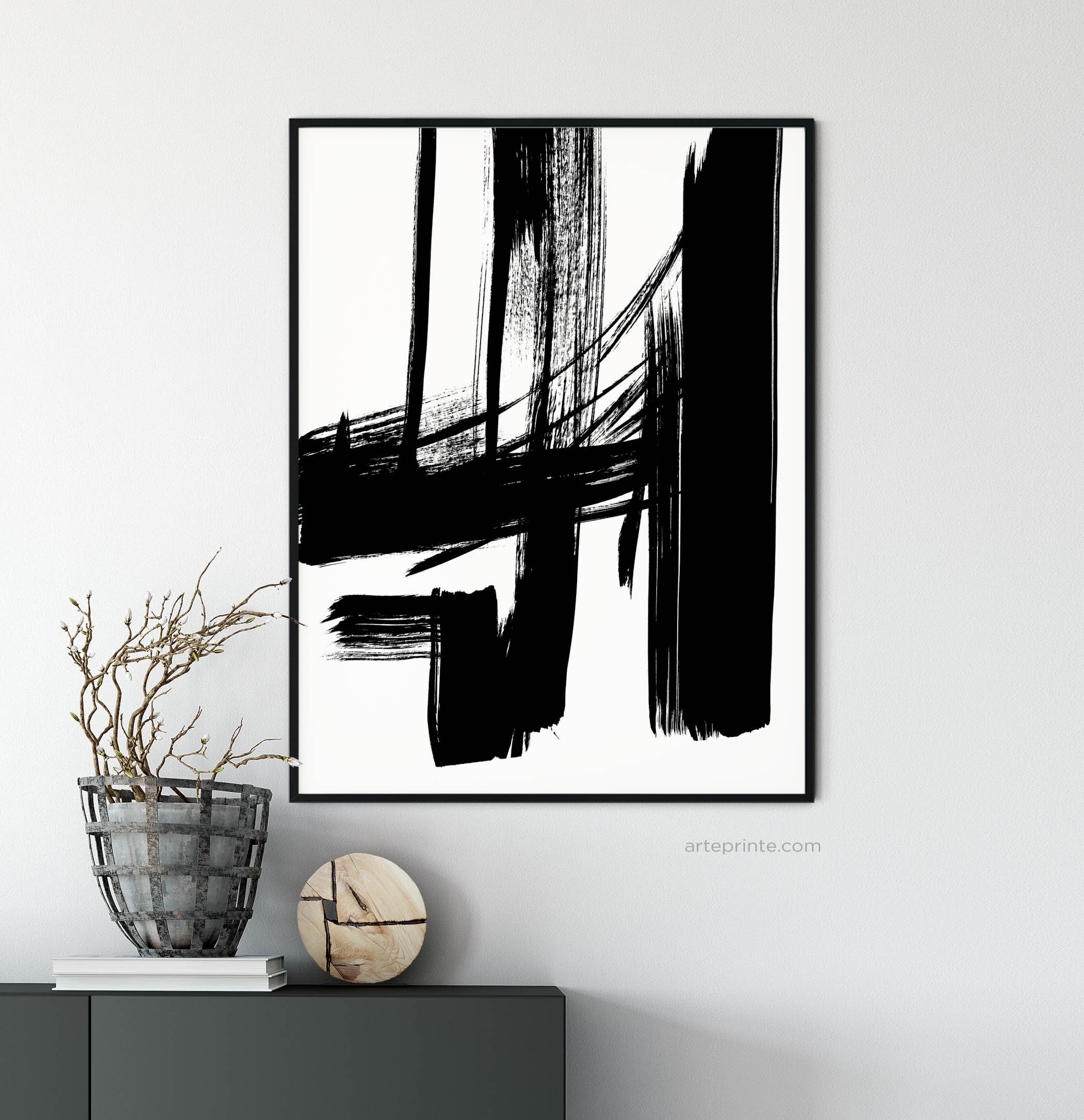 Set of 3 Abstract Brush Strokes Black and White Wall Art | Etsy