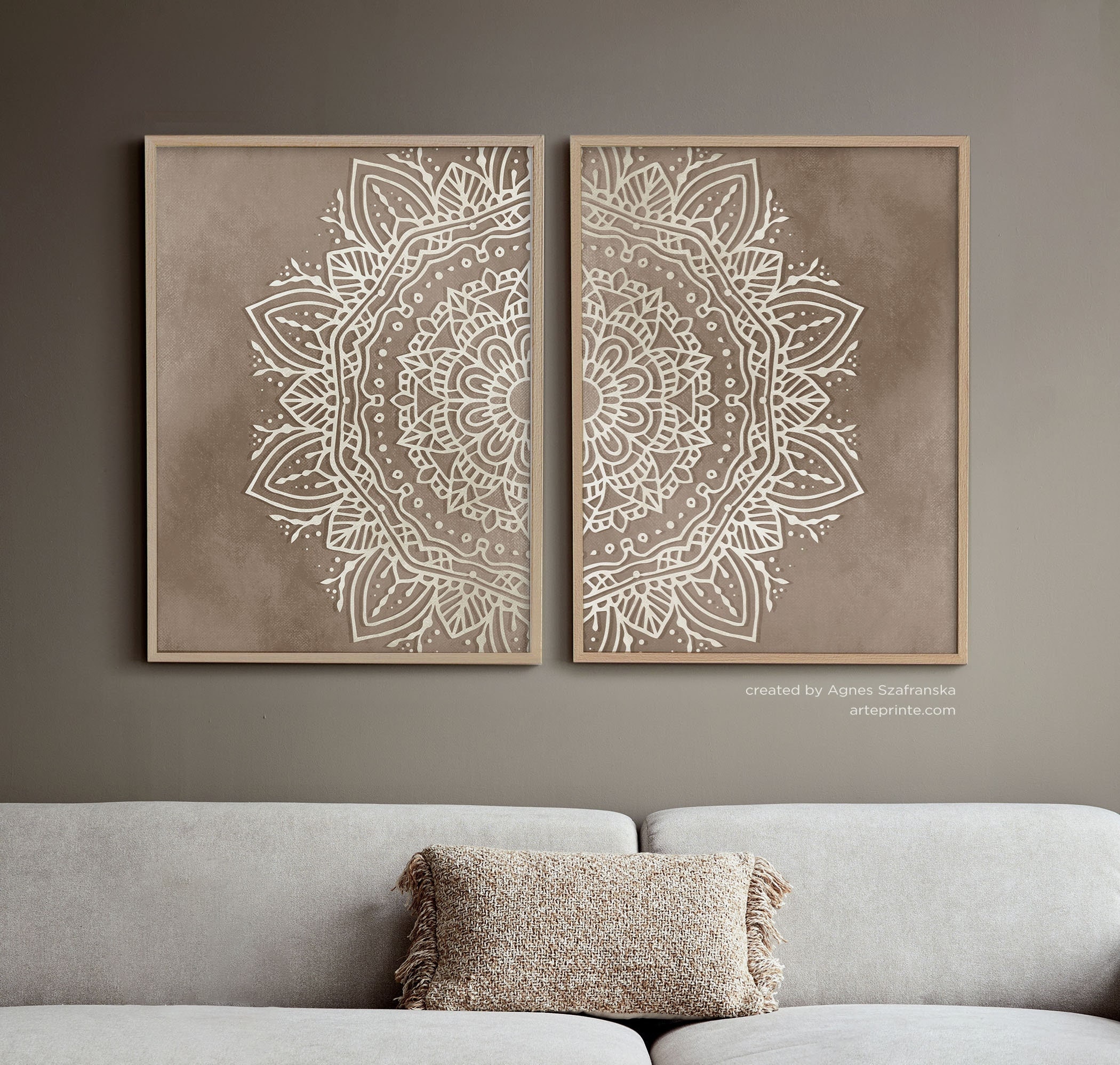 Beige Taupe Mandala Wall Art Set of 2 Prints Boho Home Decor - Etsy