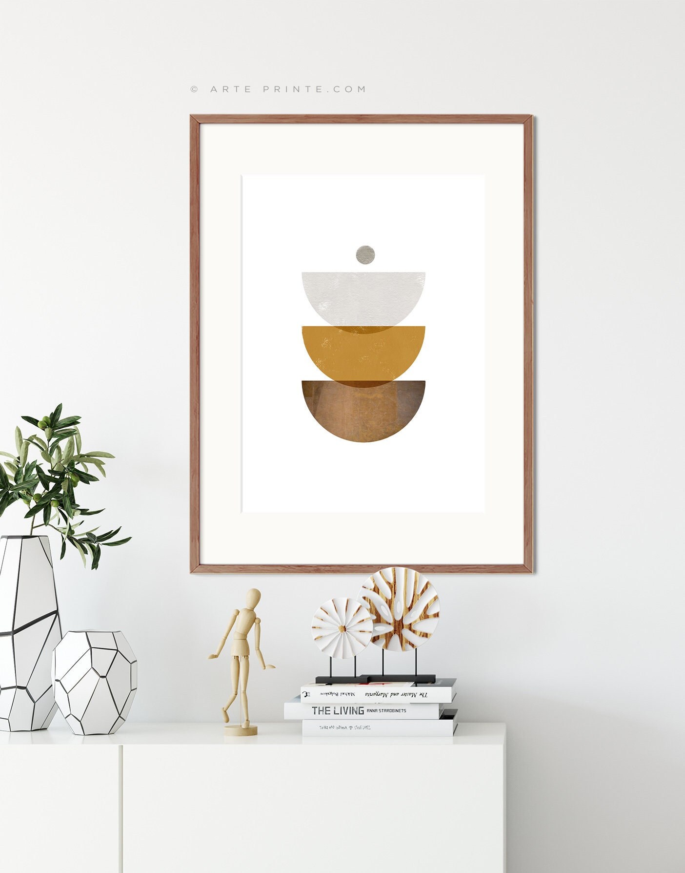 Mid Century Modern Geometric Wall Art Print Warm Tones Minimalist ...