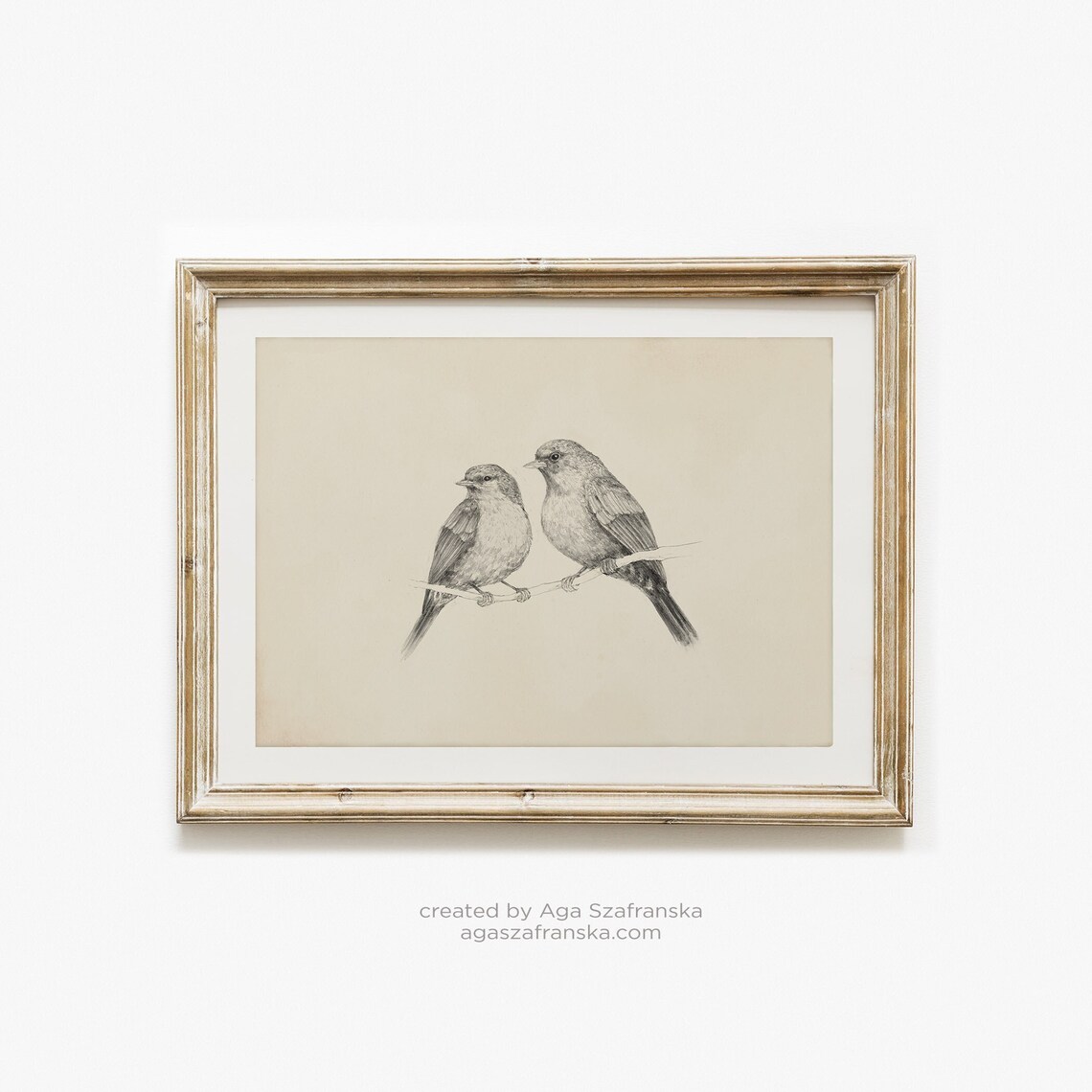 Two Robins Pencil Sketch Art Print Vintage Bird Drawing Illustration ...