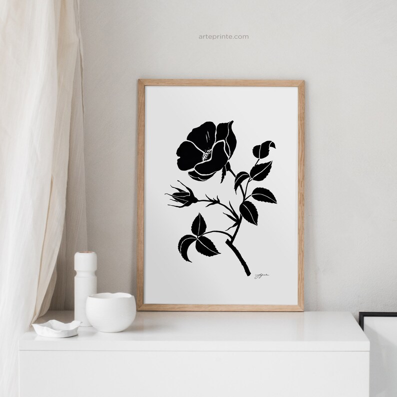 Black and White Flower Art Print Floral Art Black Ink Flower - Etsy
