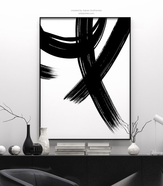 Brush strokes black and white print by Editors Choice