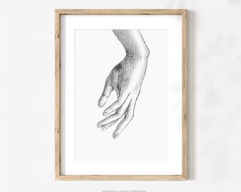 Woman Hand Art Print, Black and White Feminine Art, Drawing Art, Sketch Art, Minimalist Print, Modern Classic Home Decor, Printed Shipped