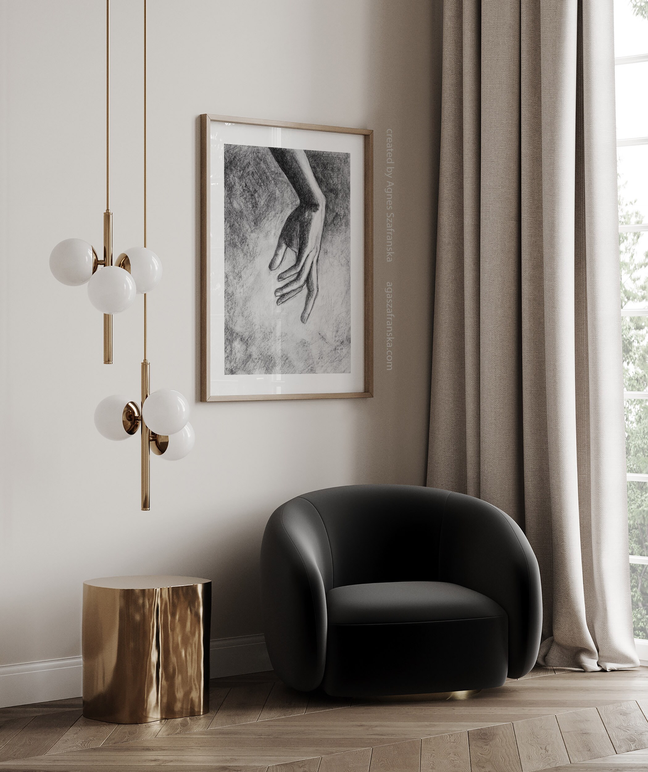 Hand - Charcoal Drawing Art Print: Black and White Contemporary Hand ...