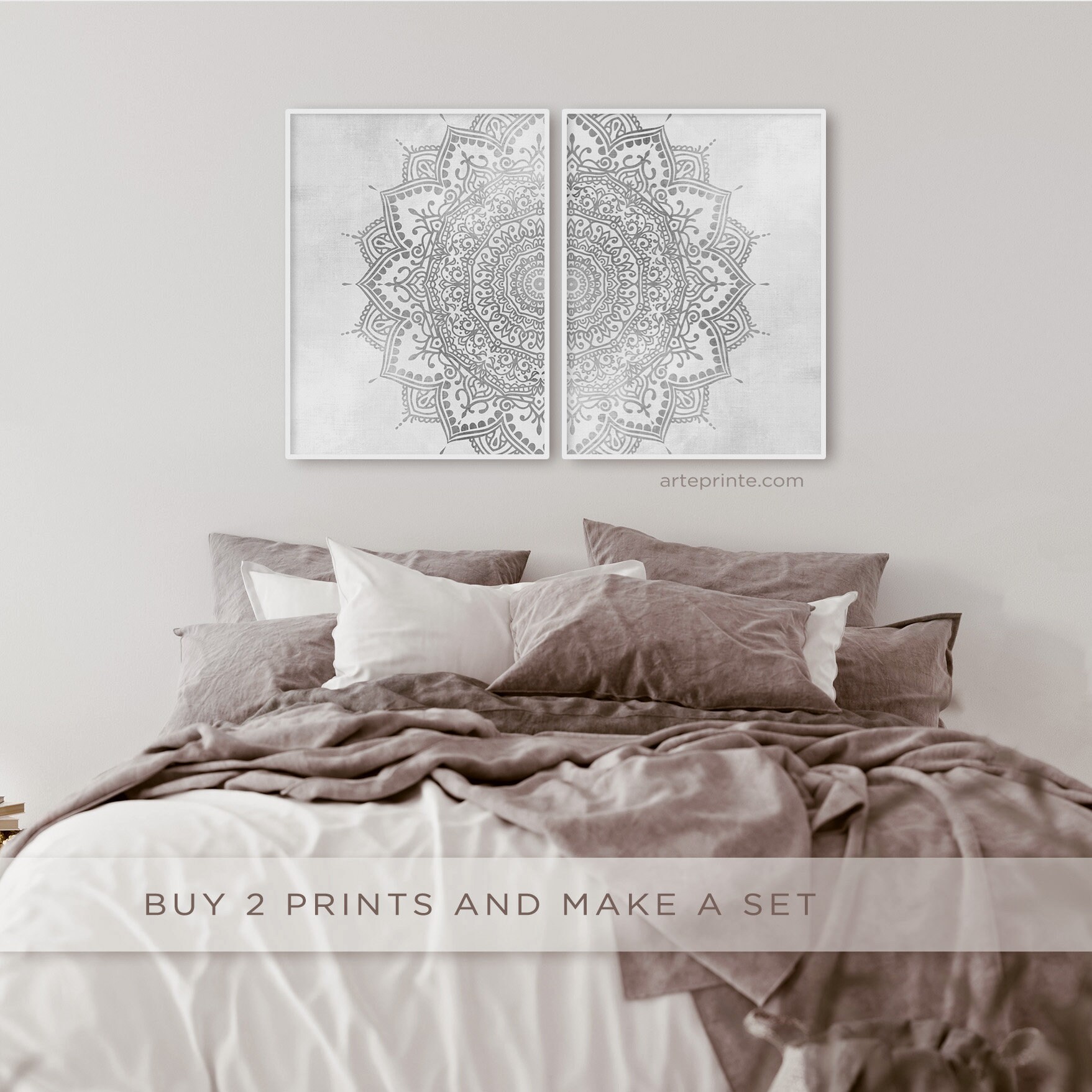 Gray Boho Chic Mandala Wall Art Print: Zen Bedroom Decor, Yoga Studio ...