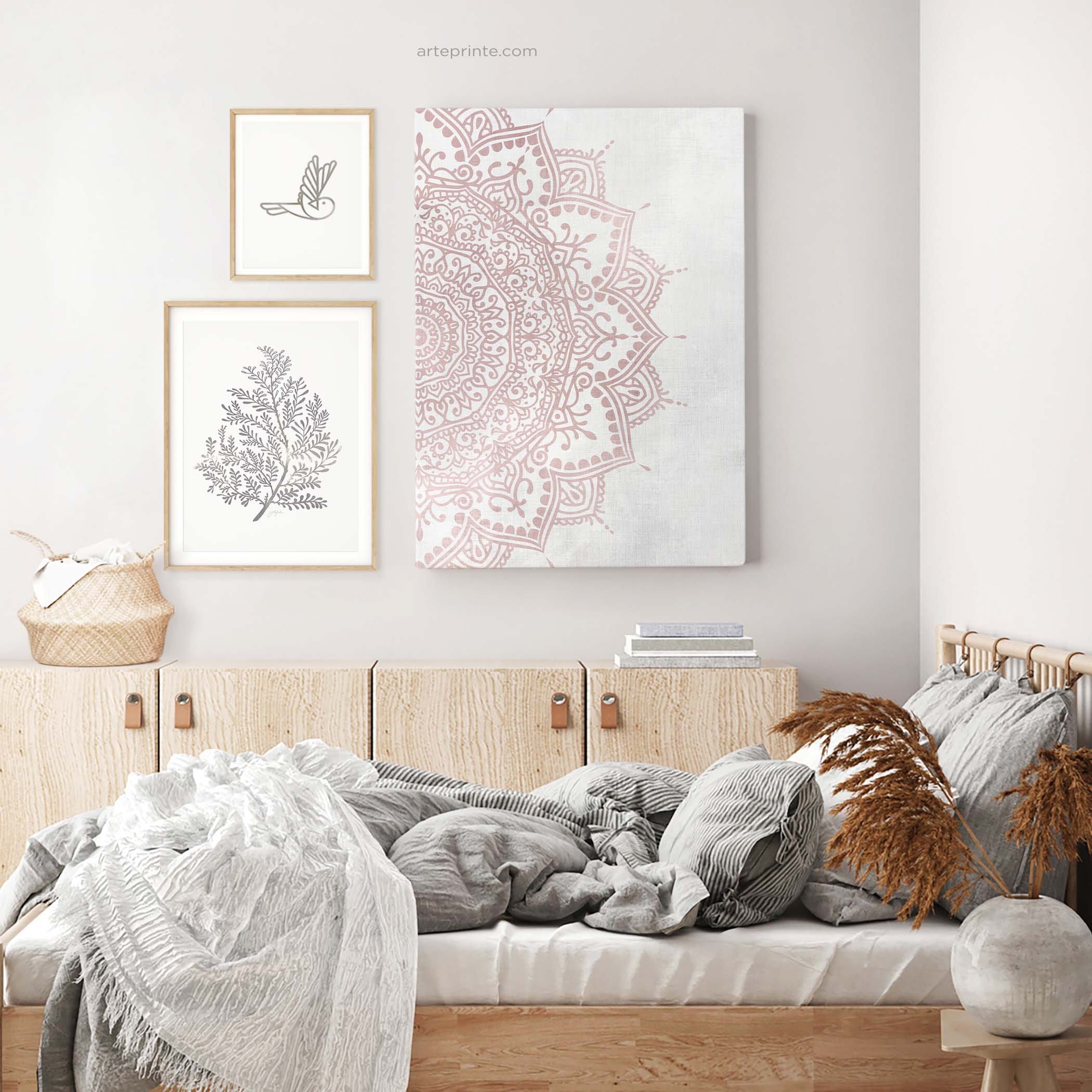 Pink Gray Mandala Wall Art Canvas or Paper Prints Boho Etsy