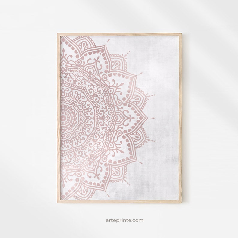 Pink Gray Mandala Wall Art Canvas or Paper Prints Boho Etsy