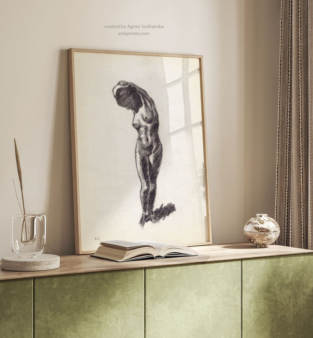 Woman Sketch, Art Print, Vintage Style Art, Charcoal Drawing