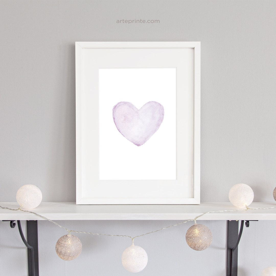 Blush Violet Watercolor Painting Heart Wall Art Blush Lilac Etsy