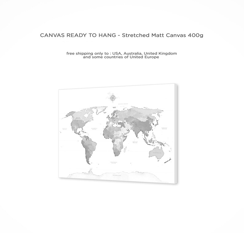 Gray World Map Wall Art Modern World Map Print Minimalist Etsy