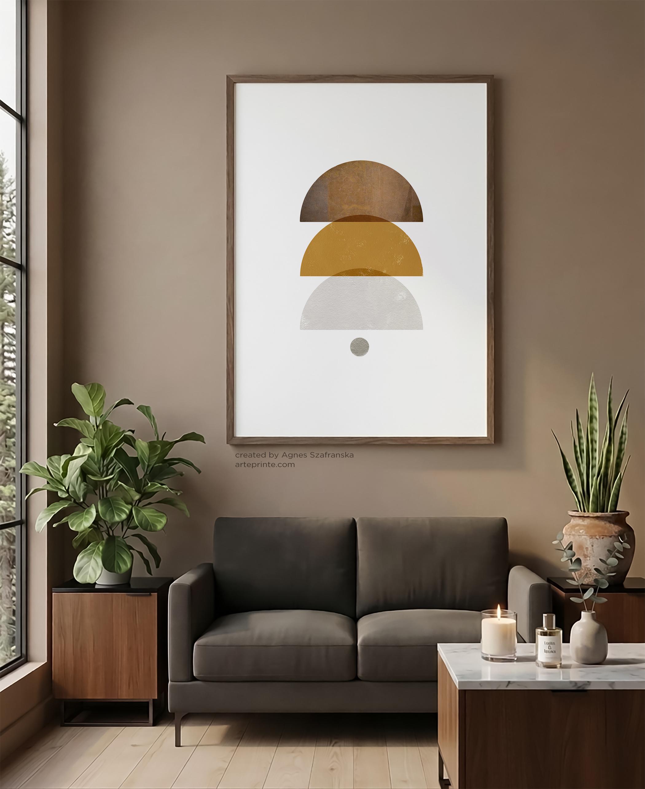 Mid Century Modern Geometric Wall Art Print Warm Tones Minimalist ...