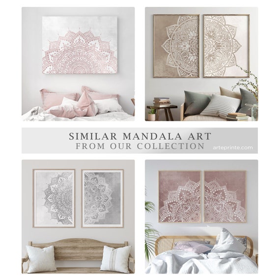 Teen Girl Room Decor, Mandala Wall Art, Set of 2 Prints, Blush Pink White  Boho Bedroom Living Room Decor, Canvas or Paper, Printed Shipped 