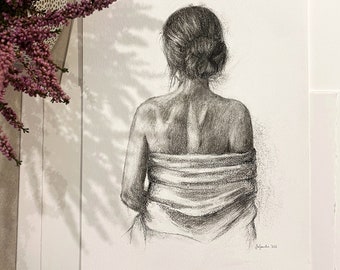ORIGINAL Artwork - figure drawing. Charcoal on cotton paper "Take your time" - Aga Szafranska