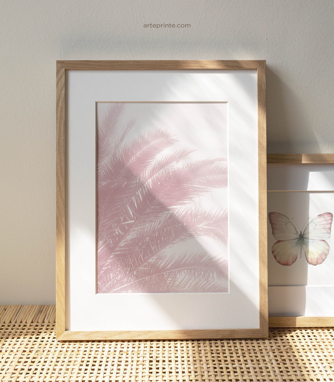 Erröten rosa Palme Blätter Wand Kunstdruck Boho Wand-Dekor | Etsy