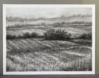 ORIGINAL Artwork. Charcoal drawing landscape on art paper - Horizon I - Aga Szafranska