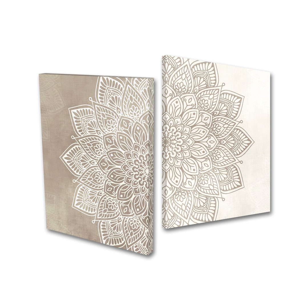 Beige Mandala Canvas Wall Art Set 2 Prints: Boho Living Room Bedroom ...