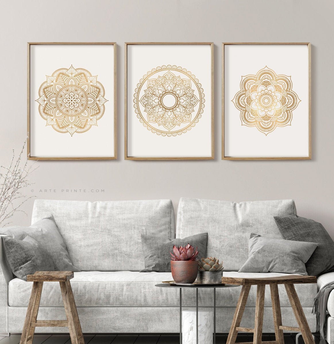 Set of 3 Mandala Wall Art Prints Boho 