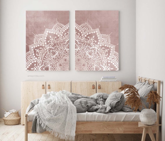 Teen Girl Room Decor, Mandala Wall Art, Set of 2 Prints, Blush