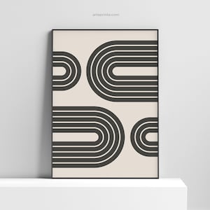 Black Lines Print, Beige Black, Bauhaus Art, Mid Century Modern Wall Art, Abstract Geometric Wall Art, Bold Lines Poster, Printed Shipped