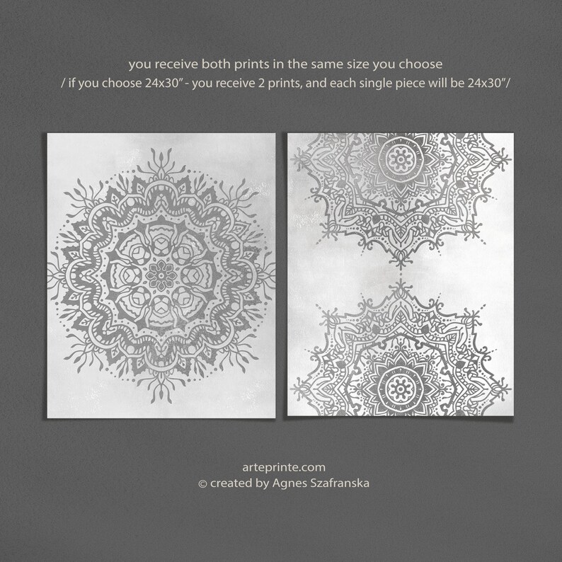 Gray Mandala Wall Art Set 2 Prints Minimalist Boho Rustic Decor, Indian ...