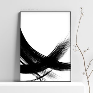 Black and White Abstract Art Print, Black Brush Strokes, Modern ...