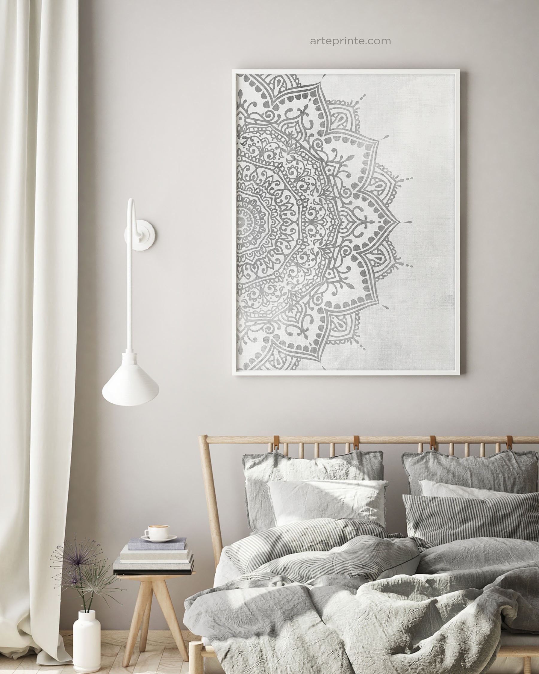 Gray Boho Chic Mandala Wall Art Print: Zen Bedroom Decor, Yoga Studio ...