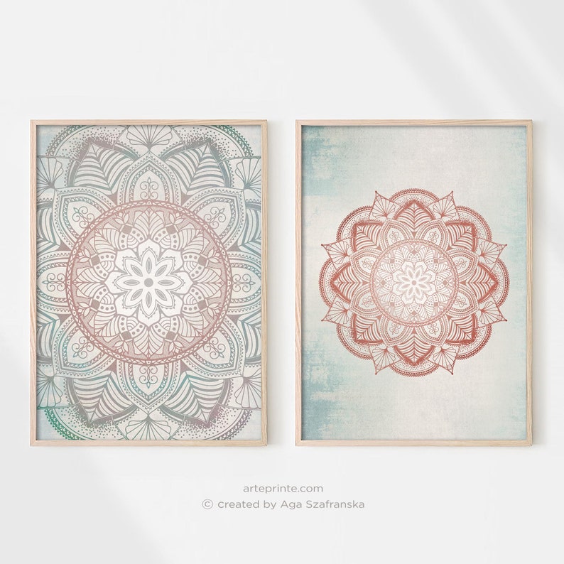 Mandala Wall Art Set of 2 Prints Boho Living Room Wall Decor Etsy